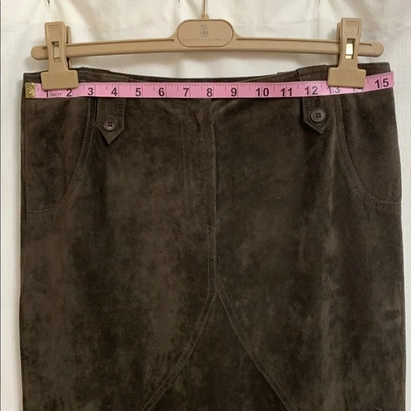 Chocolate Brown Suede Leather Maxi Skirt Vintage Quiet Luxury Euro Designer - Picture 10 of 12